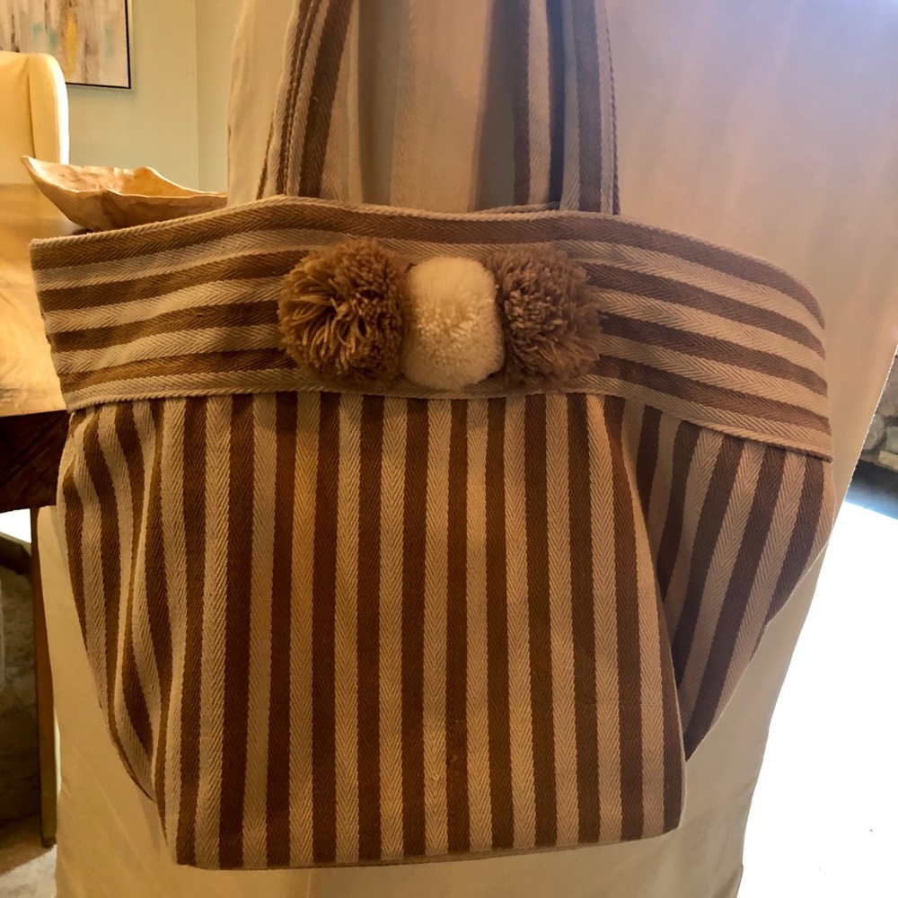 JADEtribe Valerie tote with pompoms.